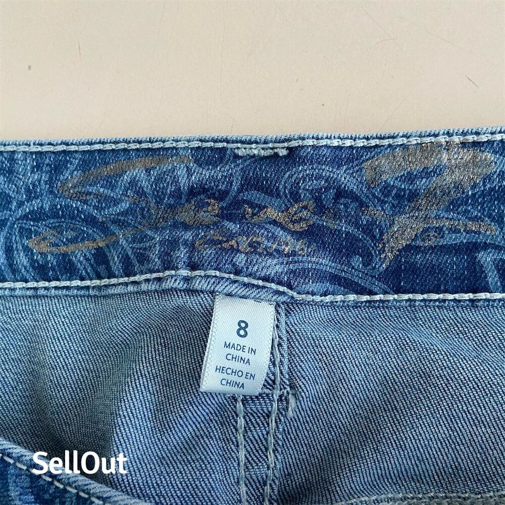 Seven7 Women's Paisley Print Denim Mini Skirt Blue Size 8 - Picture 2 of 4